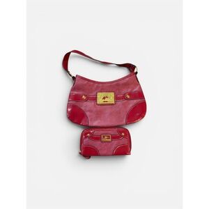 Apple Bottoms Red Embossed Logo Shoulder Bag and Matching Wallet Set‎ Y2K Gold